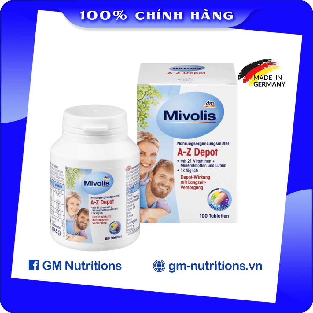 Viên uống bổ sung vitamin tổng hợp Mivolis A Z Depot Đức cho người dưới 50 tuổi hộp 100 viên