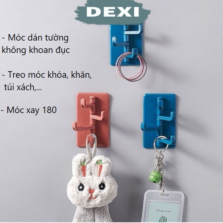 Móc dán tường chữ nhật loại nhỏ 4 móc xoay 180 độ DEXI