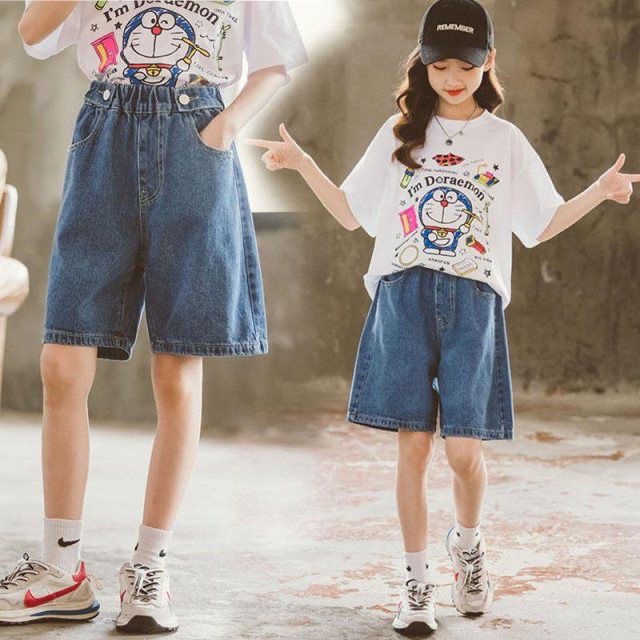 Quần Short Denim Dáng Rộng Thời Trang Mùa Hè 2022 Mới Mẻ Cho Bé Gái