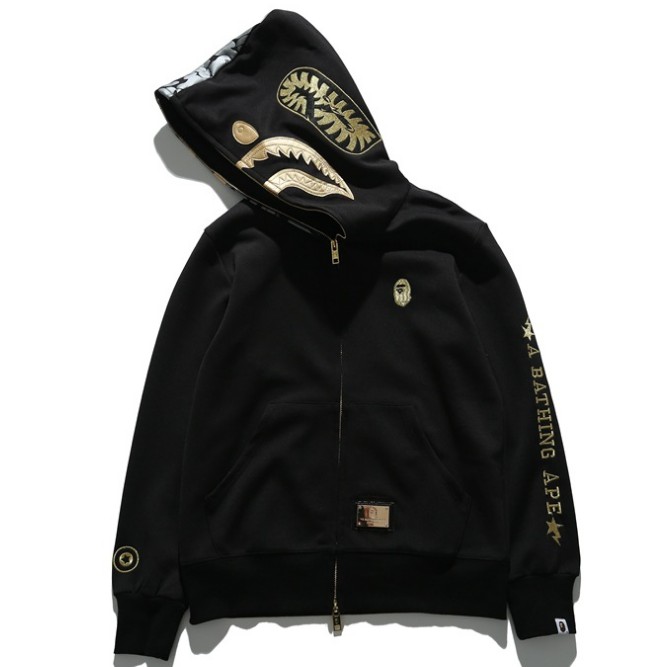 21SS New Bape Shark Bronzing Classic Embroidery Hoodie Sweater Zipper Coat