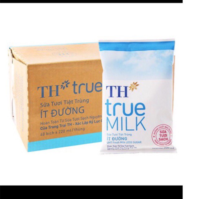1 thùng 48 hộp sữa tươi có đường/không đường/ít đường 220ml của Th truemilk