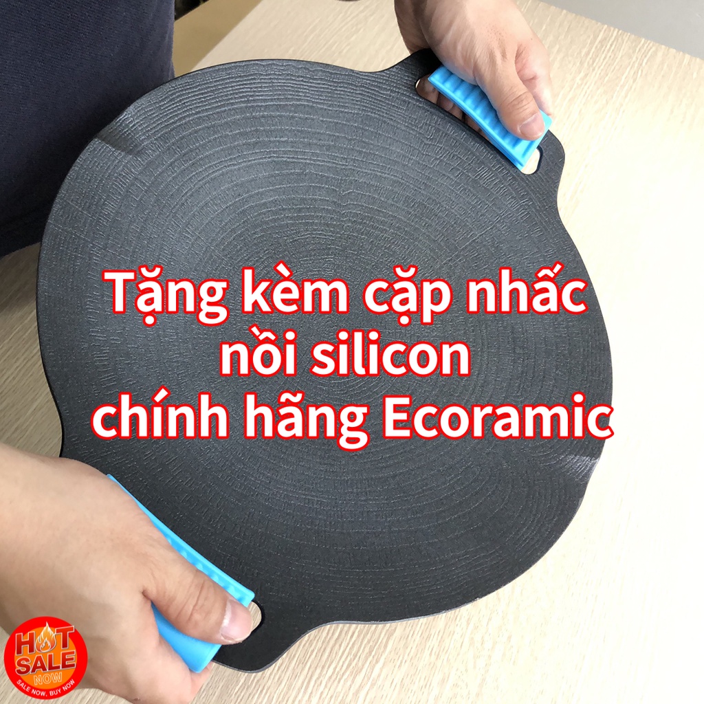 [Hàng chính hãng] CHẢO ĐÁ NƯỚNG CAO CẤP ECORAMIC HÀN QUỐC - 33CM / Tặng kèm cặp nhấc nồi silicon