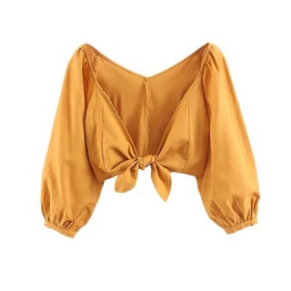 Áo phi lụa cột nơ ngực