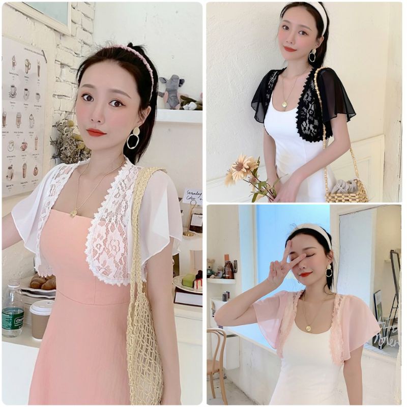 [FREESHIP] Áo khoác ren form ngắn tay voan