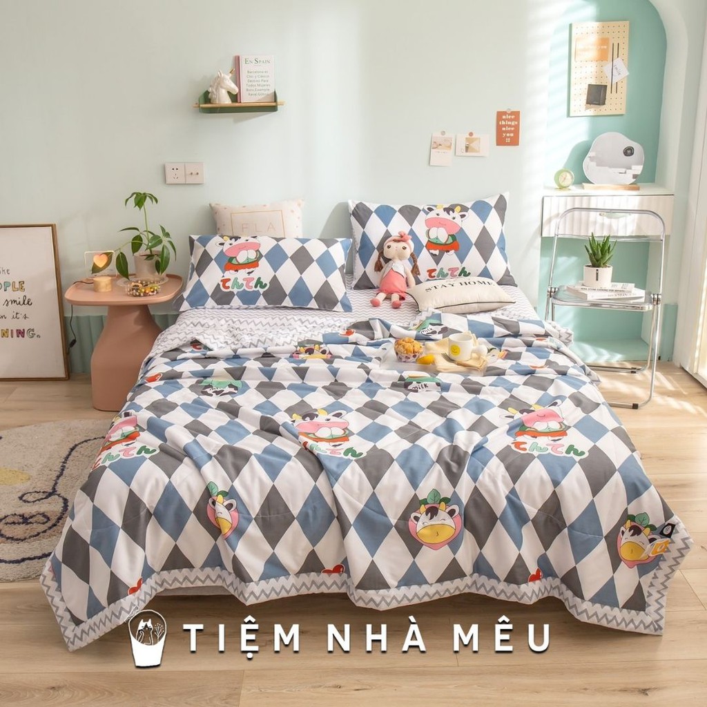 (Tặng kèm túi đựng ) Bộ Chăn Chần Ga Gối Cotton Living✨ m6/m8/2m✨Sét 4 Món Cotton 100% Hàn Hàng Loại 1 Chất Đẹp