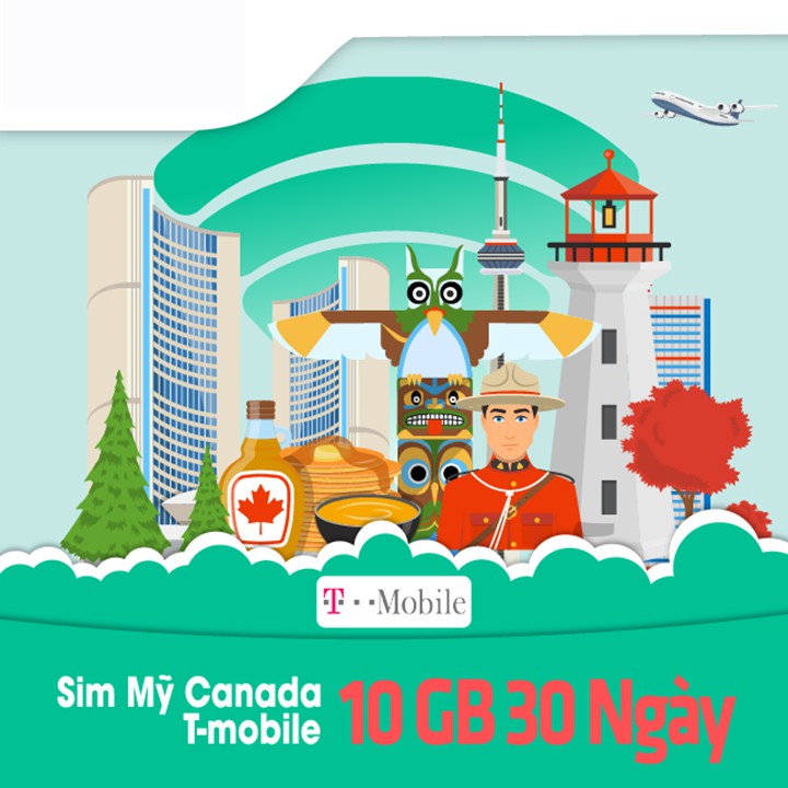 {Sim Liên Tuyến} Sim Du Lịch Mỹ - Canada - Mexico T-mobile 10 - 30 ngày.