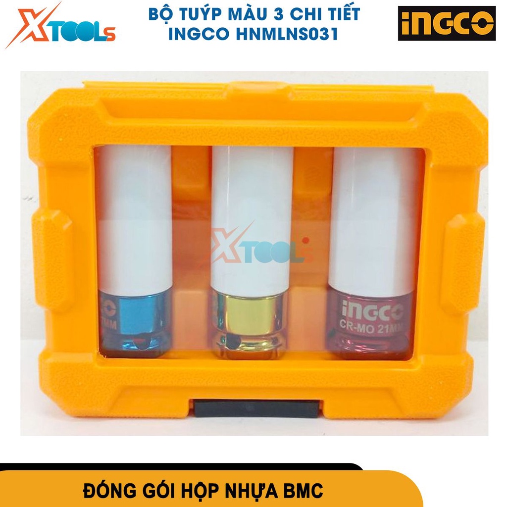 Bộ 3 đầu tuýp 1/2''  INGCO HNMLNS031, chất liệu thép Cr-Mo cứng cáp, kích thước 17mm, 19mm, 21mm [CHÍNH HÃNG][XTOOLS]