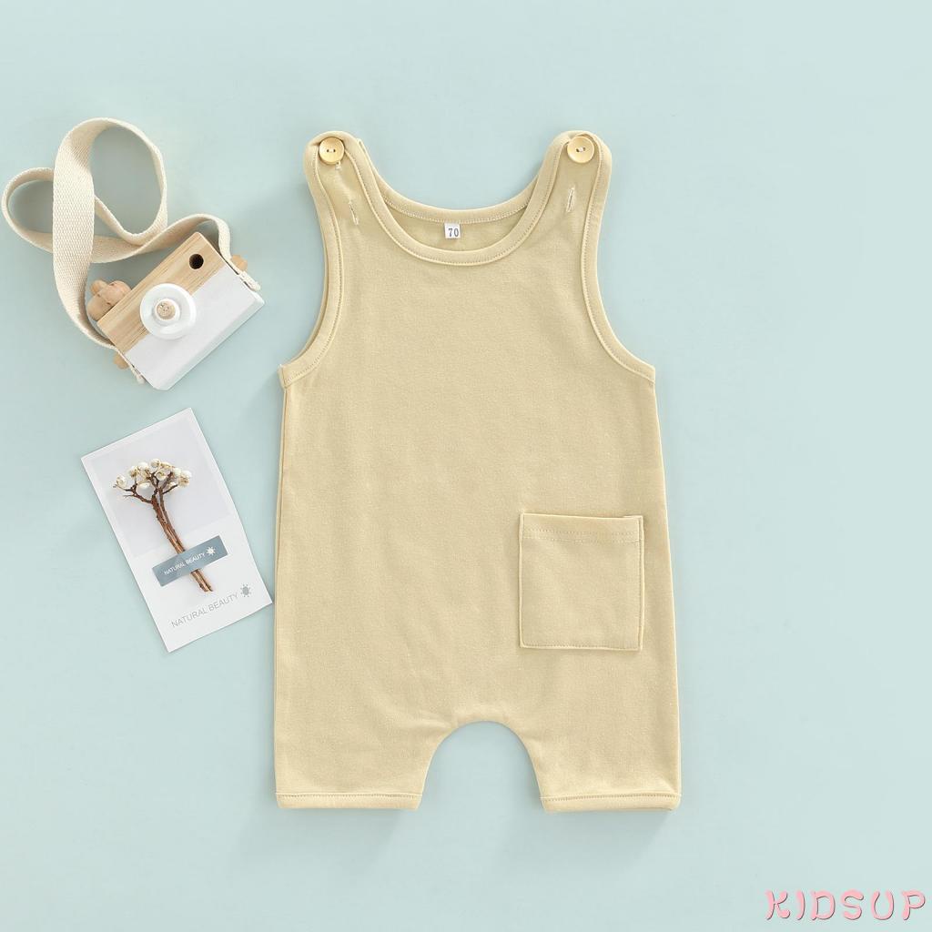 Bộ Áo Liền Quần Hai Dây Ngắn Màu Trơn Thời Trang Mùa Hè Cho Bé 0-3 Tuổi