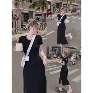 Đầm Body Dài May Lưng Xẻ Tà Nữ [FREESHIP] 🌸 Váy thiết kế dáng ôm cộc tay bánh bèo tiểu thư kiểu hàn quốc đẹp 🌸