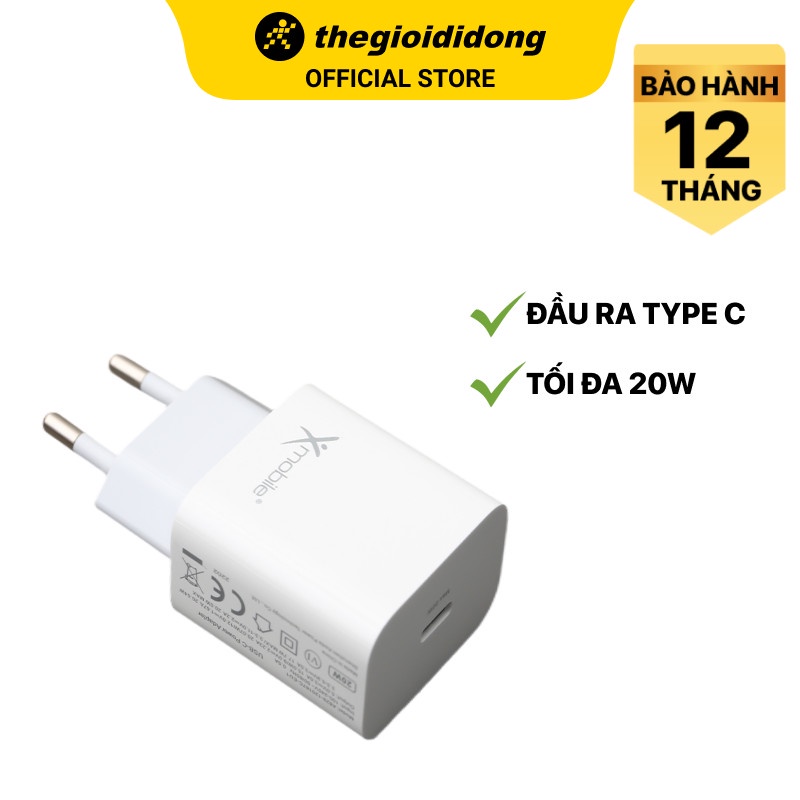 Adapter Sạc Type C PD 20W Xmobile A829 Trắng