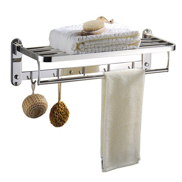 Vắt Khăn Tắm Đế Đặc - Giá treo khăn tắm Inox 304 Đa năng 2 tầng, có móc treo quần áo Cao Cấp, Cực chắc chắn