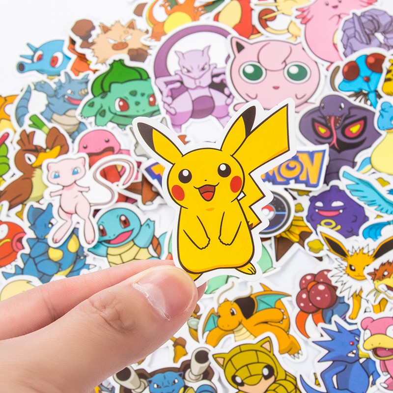 Set 50 Miếng Dán Trang Trí Điện Thoại / Va Li / Xe Hơi Hình Pokemon graffiti Bằng PVC Chống Thấm Nước