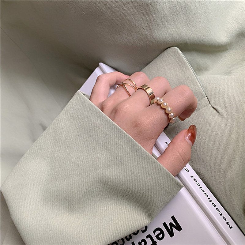 Set 4 Nhẫn Đính Ngọc Trai Đơn Giản Thời Trang Cho Nữ