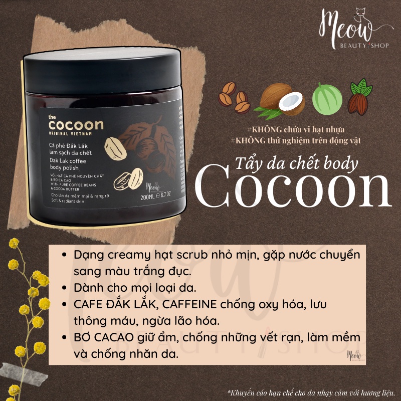 Tẩy tế bào chết Cocoon cho body Café Đắk Lăk 200ml