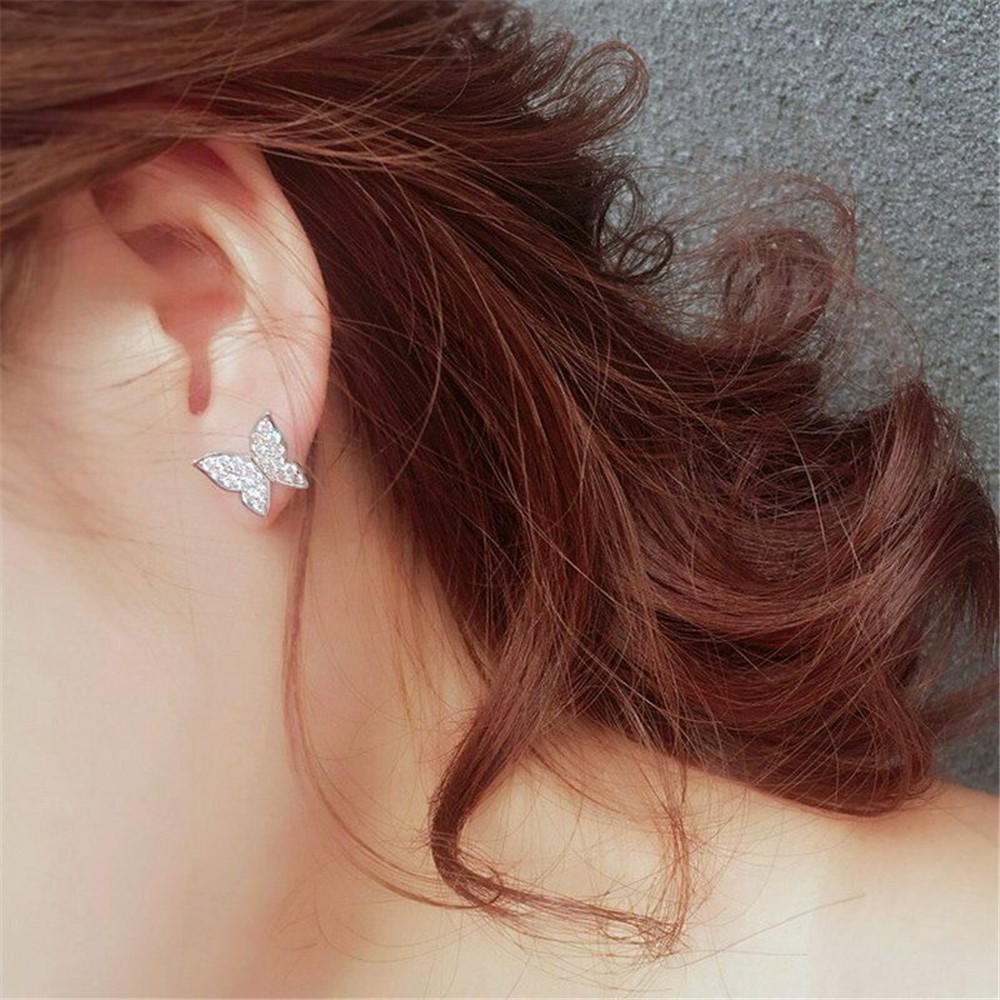 Bông tai dài mặt hình bướm đính đá đơn giản thời trang cho nữ