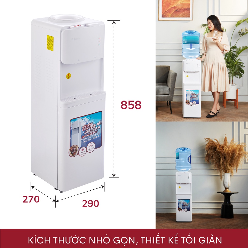 Cây nước nóng lạnh nhập khẩu FUJIHOME WD531C- Làm lạnh Block cao cấp,tự ngắt tiết kiệm điện-Chính hãng bảo hành 12 tháng