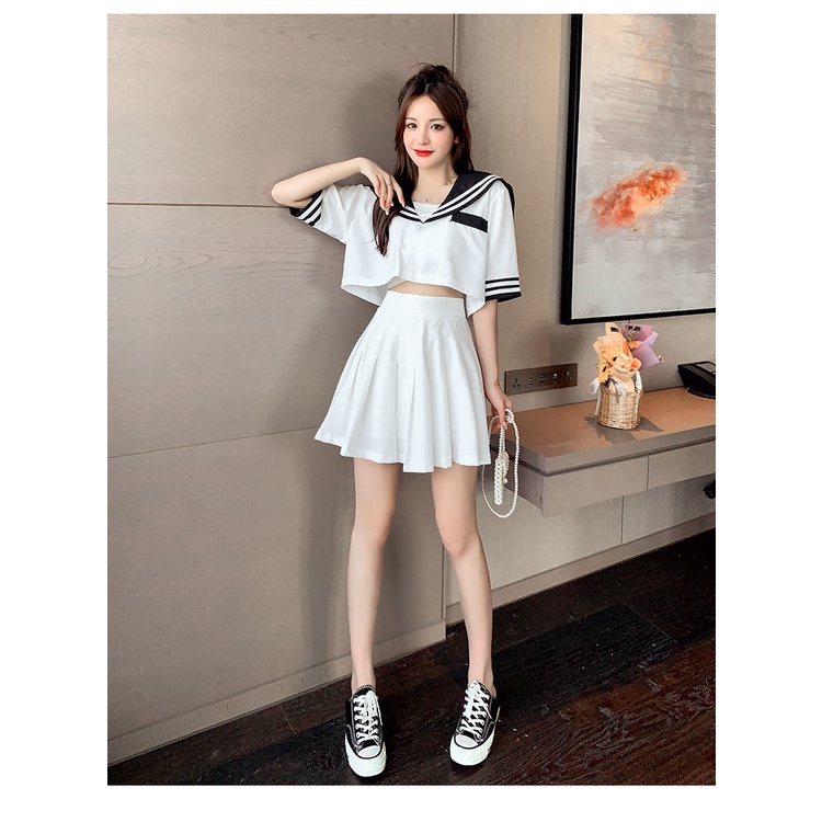 Bộ Đồng Phục Hai Mảnh Gồm Áo Và Chân Váy Xếp Ly Phong Cách Thủy Thủ Hàn Quốc Dành Cho Nữ