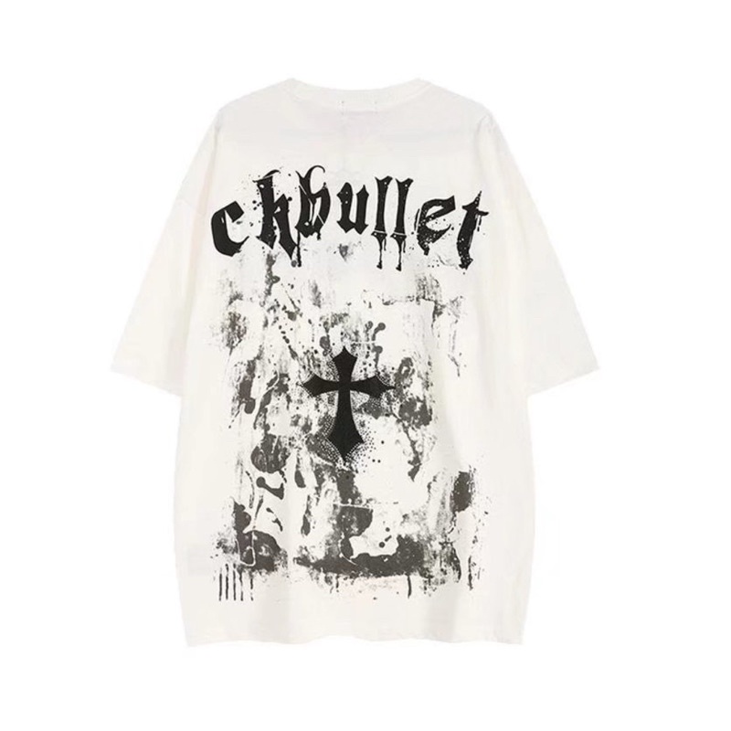 Áo Thun tay lỡ cổ tròn màu CHBULLET 2 màu form rộng unisex nam nữ