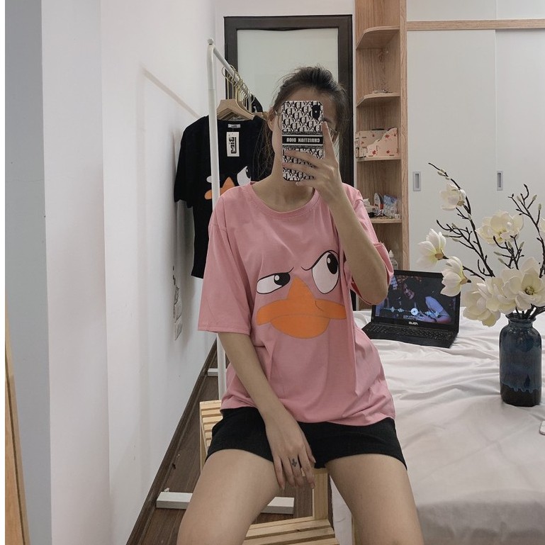 Áo phông dáng rộng có size tay lỡ in hình vịt cute Vanmiushop