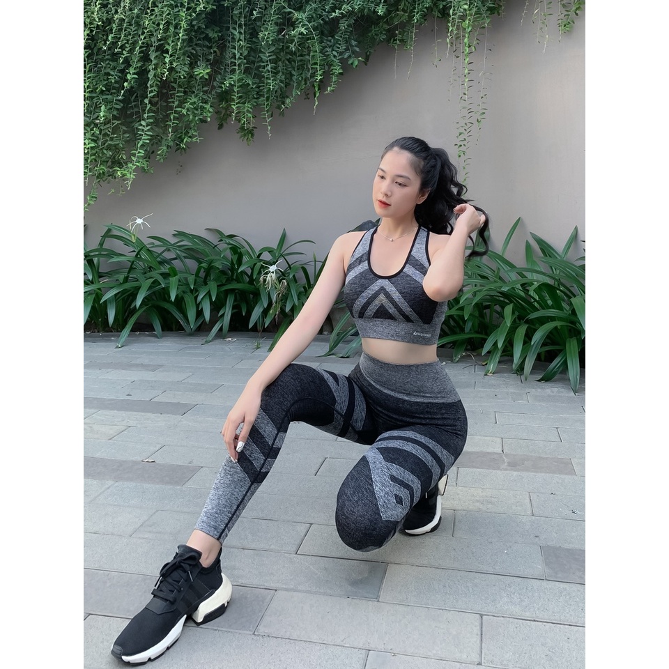 Bộ Đồ Tập Gym Yoga Nữ Quần Dài Áo Bra Cài Sau Loang Màu NaQi 241