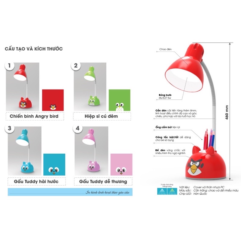 Đèn học bàn chống cận Rạng Đông RD-RL-27.V2 5W LED - Đèn bàn RD-RL-27.V2 kèm bóng đèn chip led - Bảo Hành 12 Tháng