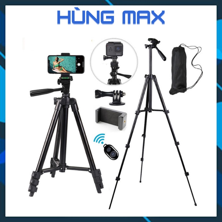 Giá đỡ điện thoại Tripod 3120 3110 3 chân kéo dài - kèm kẹp điện thoại và remote điều khiển từ xa tiện lợi