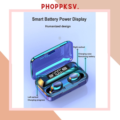 Tai nghe bluetooth, AMOI F9-5 TWS 5.1 bản Quốc Tế, hỗ trợ cảm ứng,chống nước IPX5, chống ồn,tích hợp sạc dự phòng 2000mA