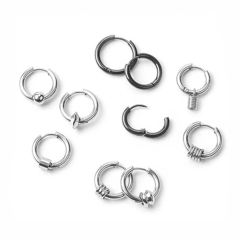 Khuyên tai tròn nhỏ bằng thép không gỉ phong cách punk gothic đơn giản cho nam và nữ