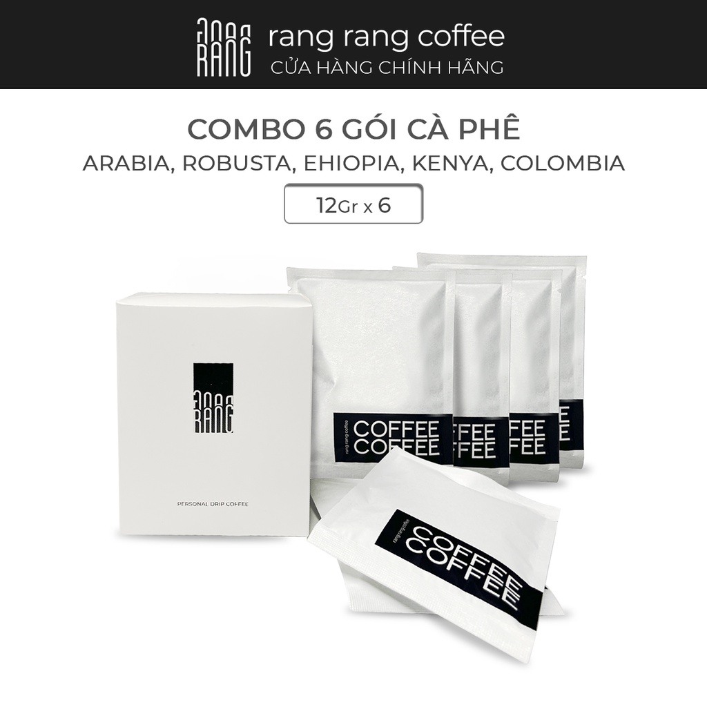 Combo 6 gói cà phê Arabia, Robusta, Ethiopia, Kenya, Colombia, Combo cà phê specialty Rang Rang Coffee 12g