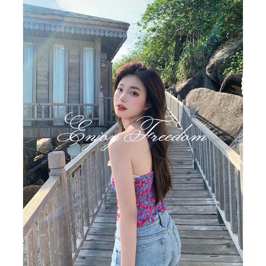 Enjoy Freedom Áo Quây Ngực Không Dây Phối Ren Họa Tiết Hoa Quyến Rũ Cho Nữ áo croptop