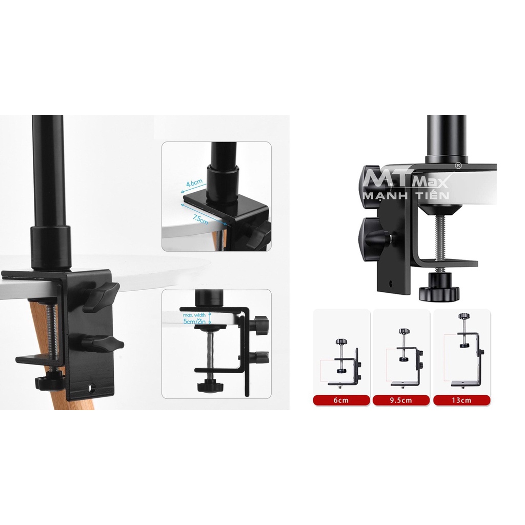 Giá đỡ kẹp bàn MT05 kim loại đầu ren 1/4 thông dụng gắn mọi thiết bị đèn livestream máy ảnh máy chiếu kẹp điện thoại