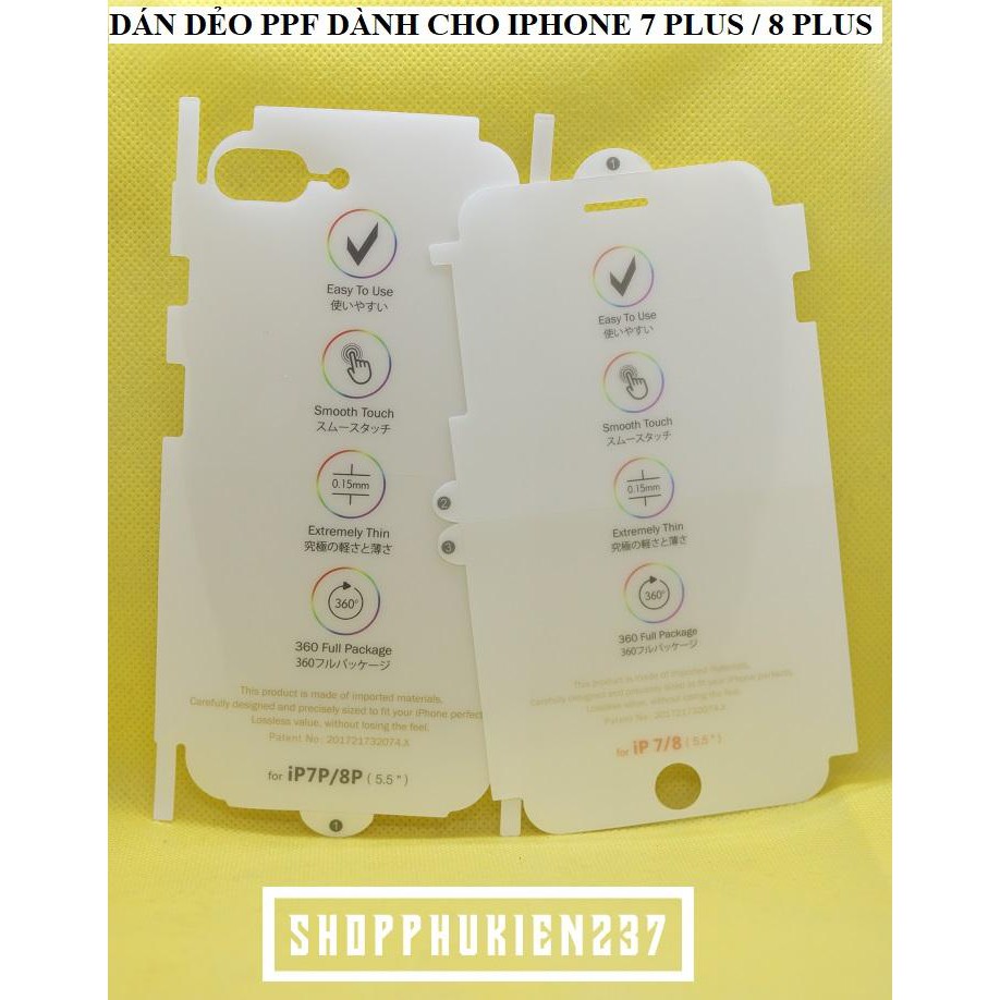 Dán Dẻo PPF Iphone 7 Plus và 8 Plus Miếng Dán PPF Mặt Trước , Mặt Sau Cao Cấp Có Viền