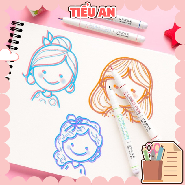 [HOT] Bút 02 ngòi lines với 2 màu - Vẽ/ Kẽ 2 nét song song