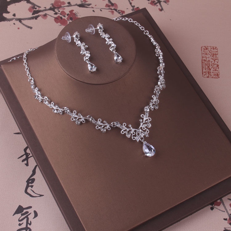 Bộ Dây Chuyền + Bông Tai + Dây Chuyền Đính Đá Thời Trang Xinh Xắn Cho Cô Dâu/ Tiệc Cưới/ Tiệc Cưới