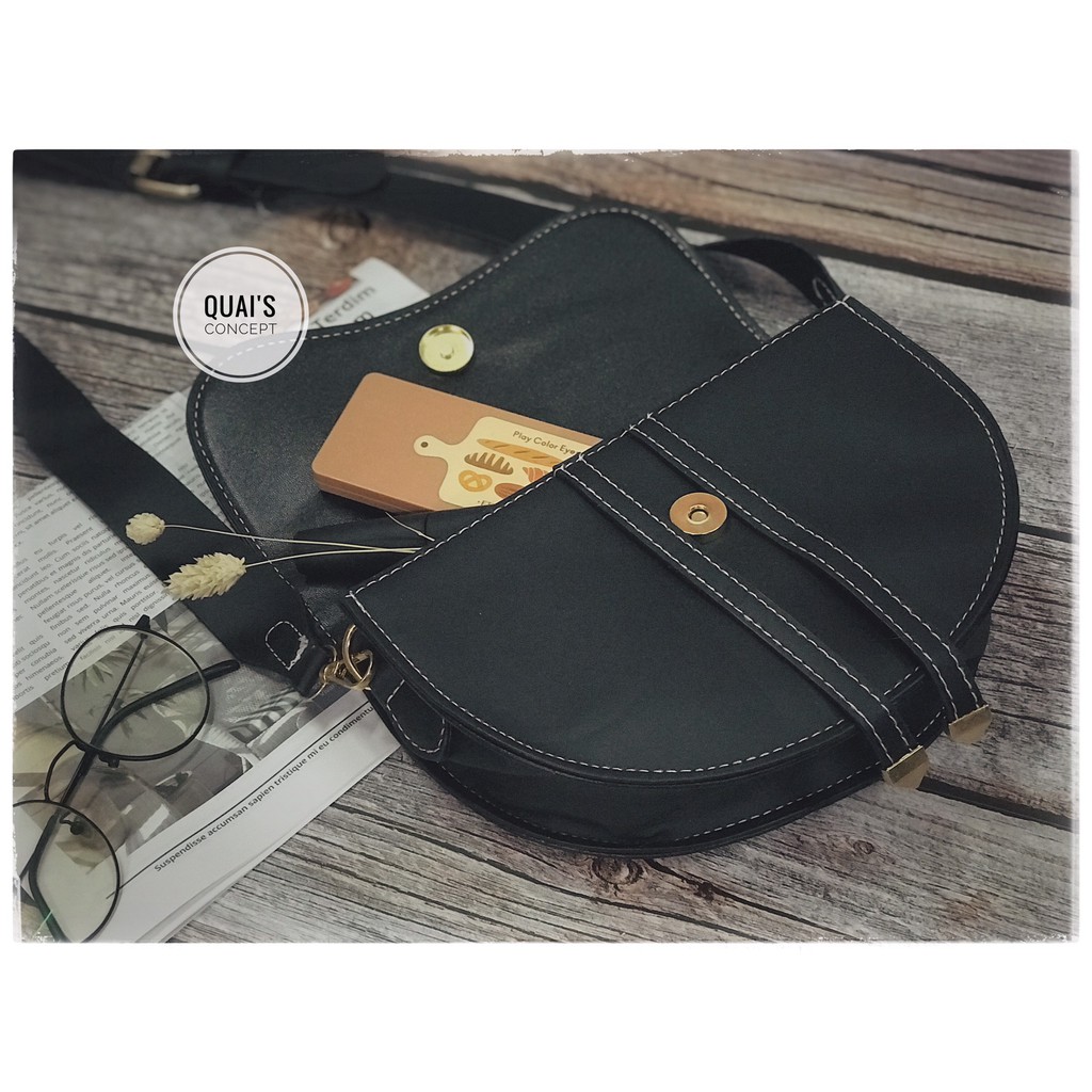 Túi xách nữ đẹp đeo chéo có nắp đơn giản chất liệu da PU Saddle Bag