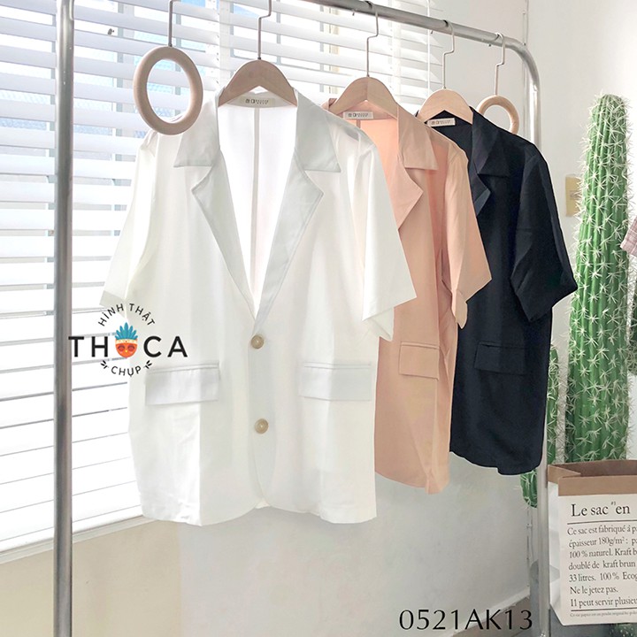 Áo khoác vest blazer tay ngắn túi nấp trơn trắng, đen, nude THOCA HOUSE cách điệu hiện đại, sang trọng | BigBuy360 - bigbuy360.vn