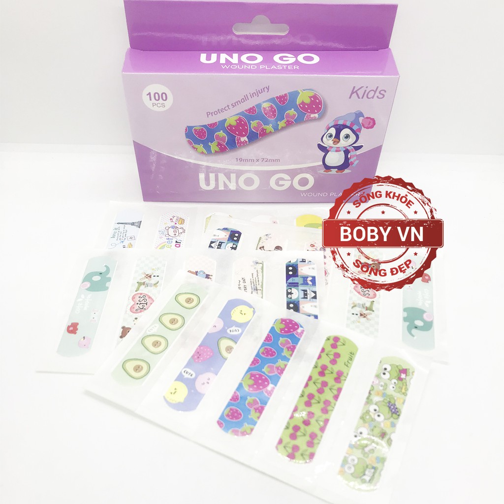 Uno Go - Băng dính cá nhân cho trẻ em (100 miếng 19mm x 72mm)