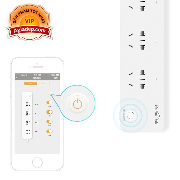 Ổ điện thông minh Broadlink điều khiển bật tắt qua wifi internet MP1 (Nhiều ổ cắm) Hàng xịn Chính hãng của Agiadep