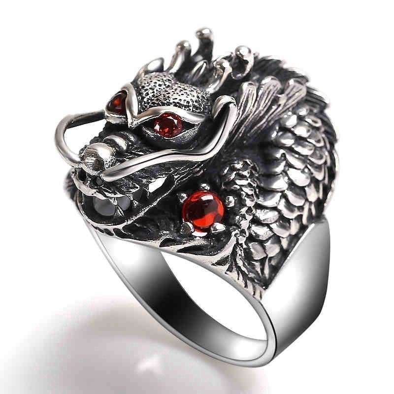 Nhẫn Bạc Thời Trang Khắc Hình Rồng Trung Quốc