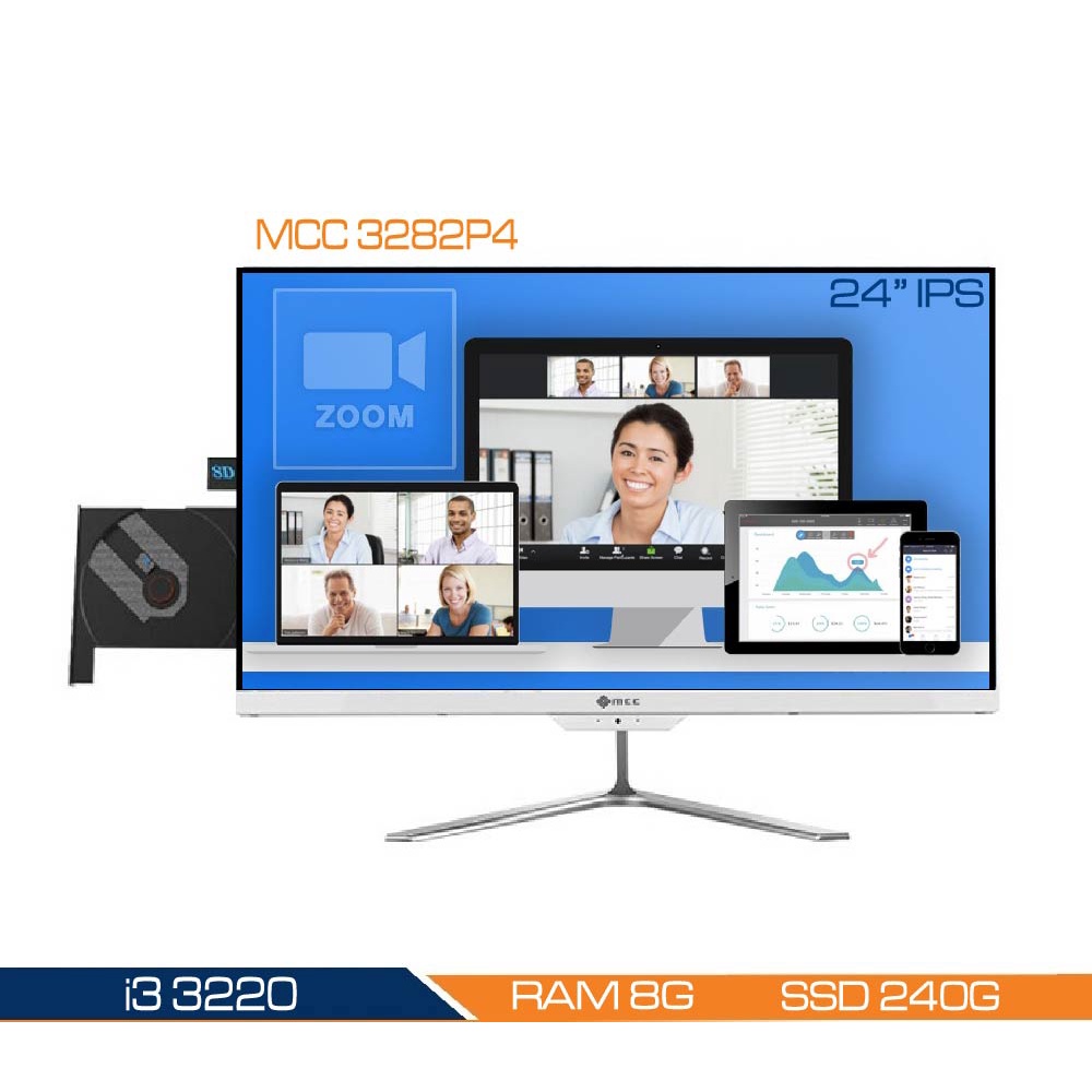 Bộ PC All In One MCC 3282P4 Home Office Computer CPU i3 3220/ Ram4G/ SSD120Gb/ DVD/ Camera/ Wifi/ IPS 24 inch