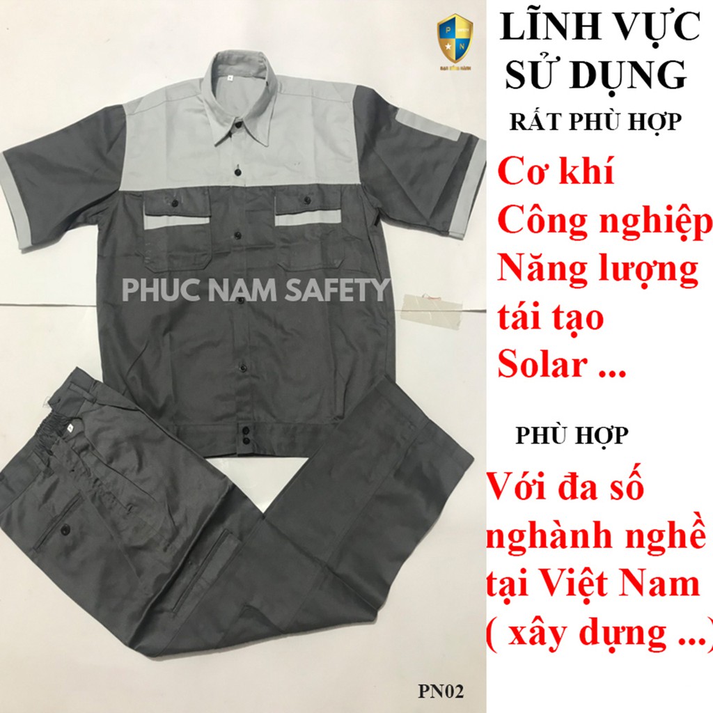 Bộ quần áo bảo hộ lao động màu chi phối ghi sáng ngắn tay, quần áo bảo hộ lao động, bảo hộ lao động Phúc Nam