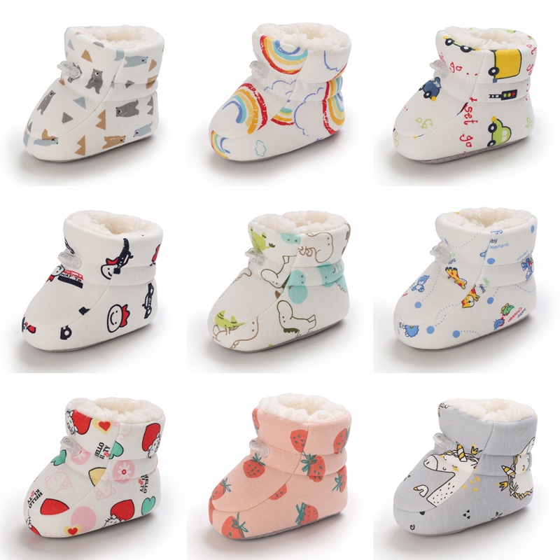 Giày Bốt Cotton Cổ Cao Chống Trượt In Họa Tiết Hoạt Hình Nhiều Màu Thời Trang Mùa Đông Cho Bé Gái 0-18 Tháng Tuổi