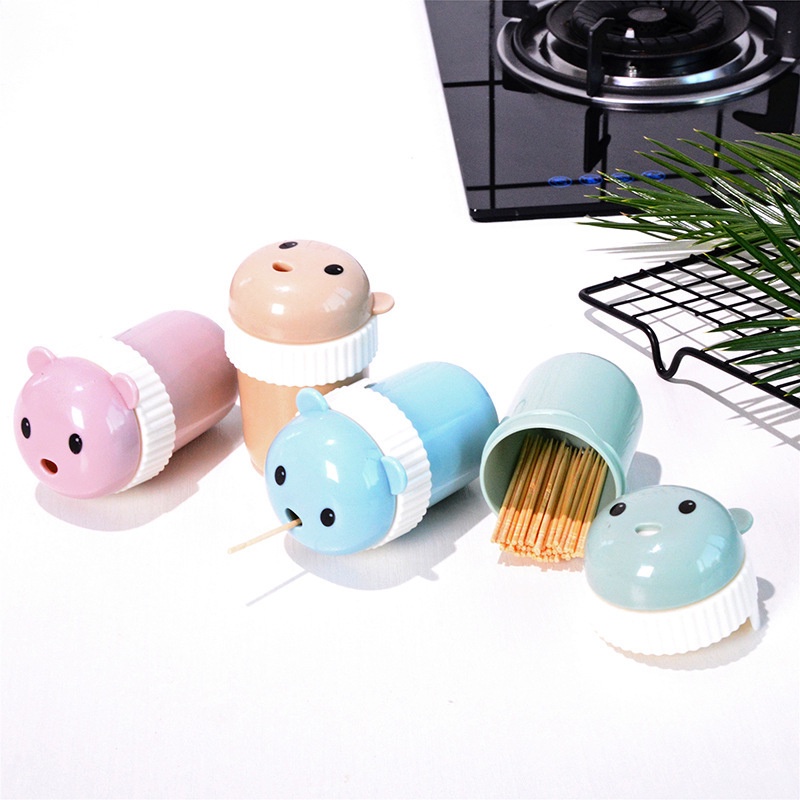 Hộp Đựng Tăm Xỉa Răng Chống Bụi Bằng Nhựa Hình Gấu Hoạt Hình Dễ Thương