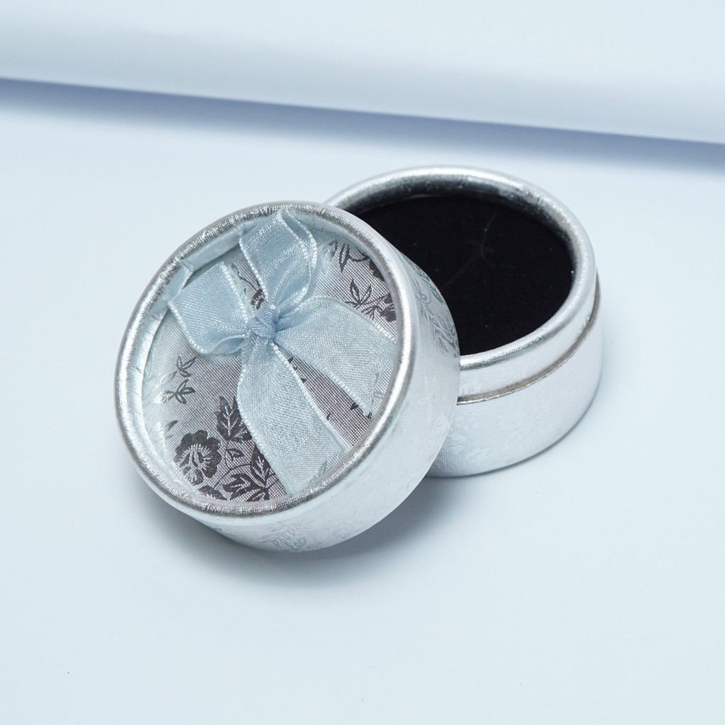 Hộp nơ nhung QMJ tròn đựng trang sức bạc làm quà tặng - Q150