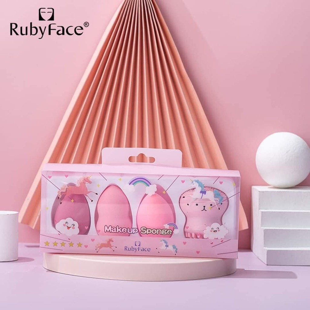 Set 3 bông mút trang điểm và 1 cọ rửa mặt bạch tuộc Ruby Face