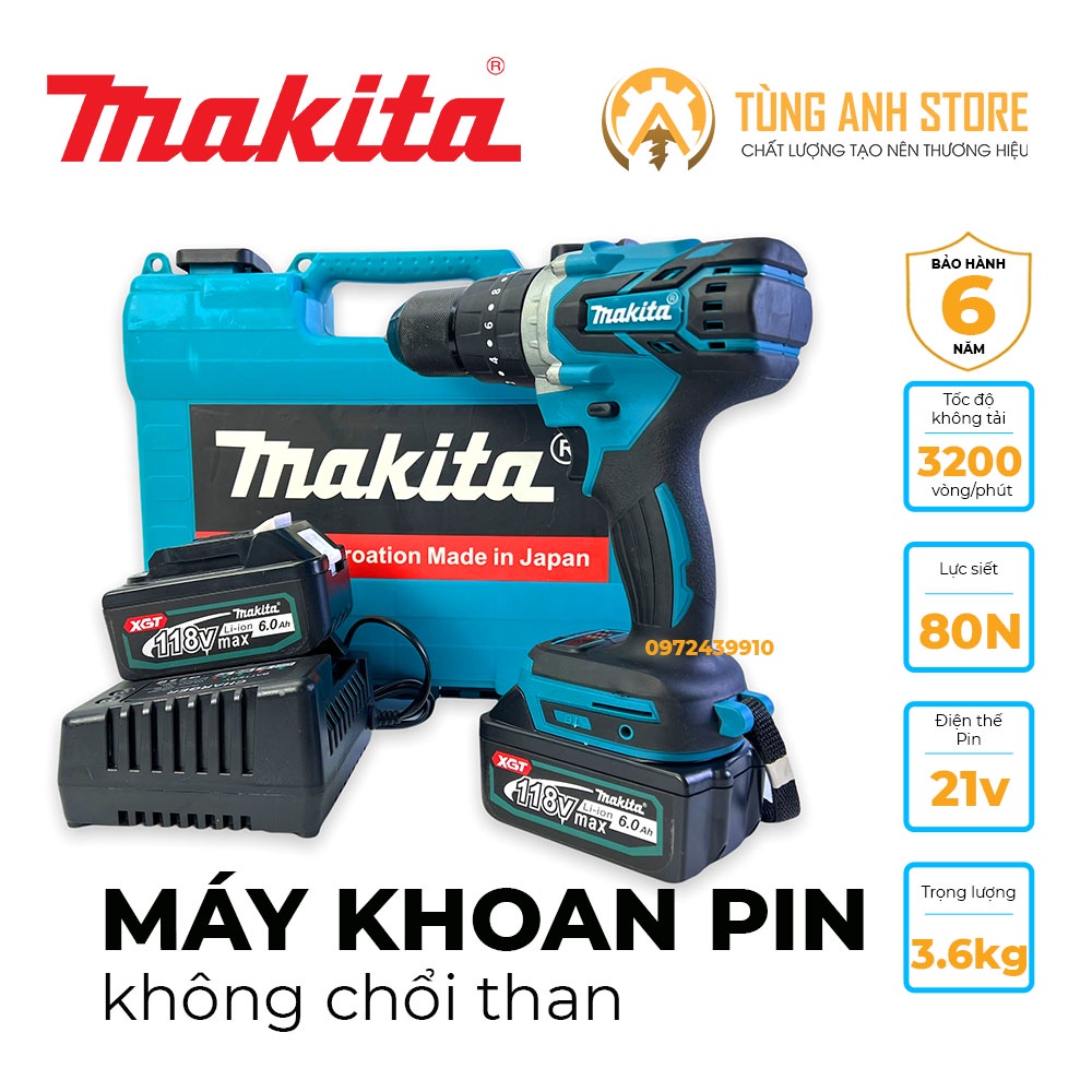 Máy Khoan Pin 3 Chức Năng Không Chổi Than MKT118V