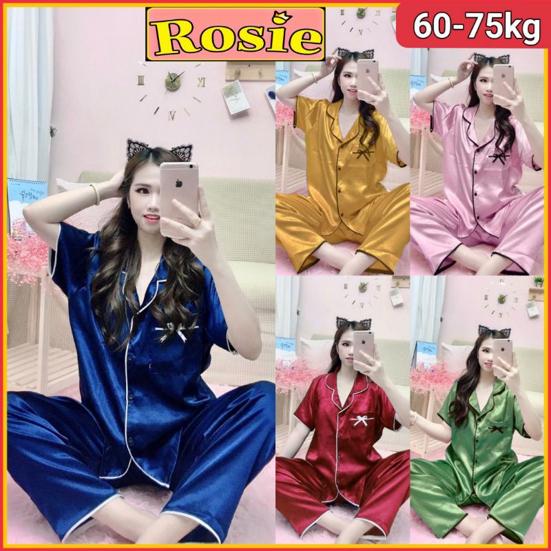 [BIGSIZE] Bộ ngủ bigsize TNQD phi lụa viền nơ 60-75kg - pijama lụa (ko túi quần)