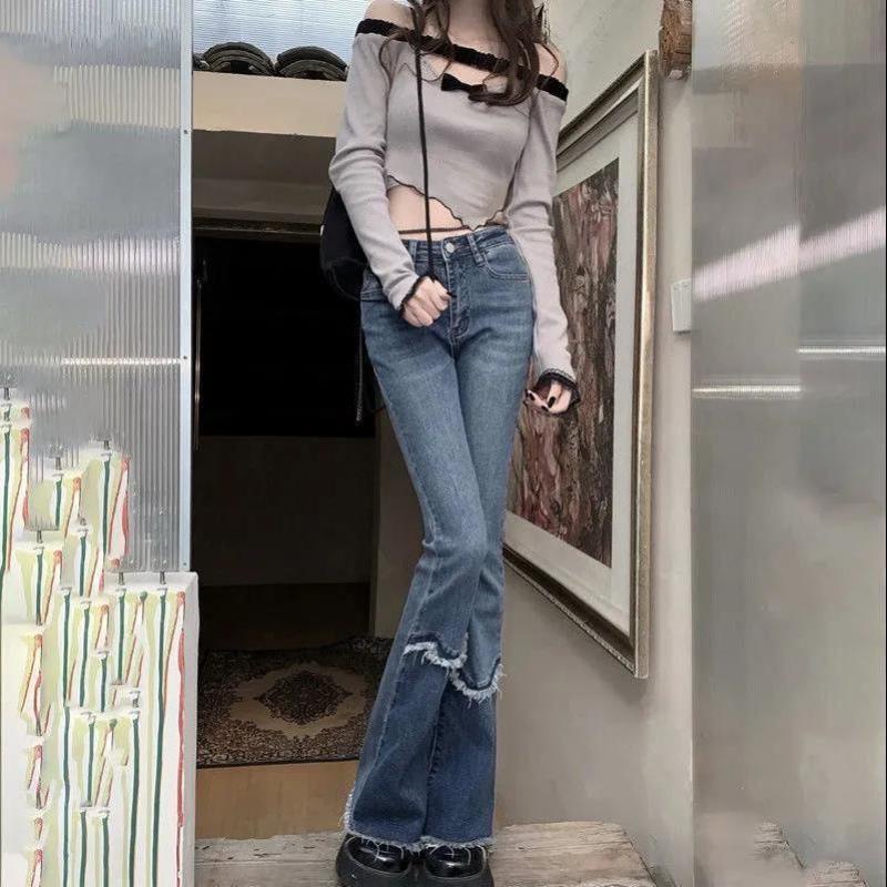 Quần jean ống rộng màu gradient trẻ trung phong cách mùa hè dễ phối đồ dành cho nữ