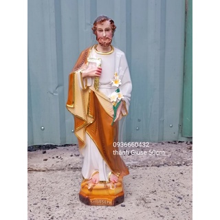 Tượng thánh Giuse 50cm composite tượng công giáo màu nâu màu trắng mẫu mới dát vàng viền áo