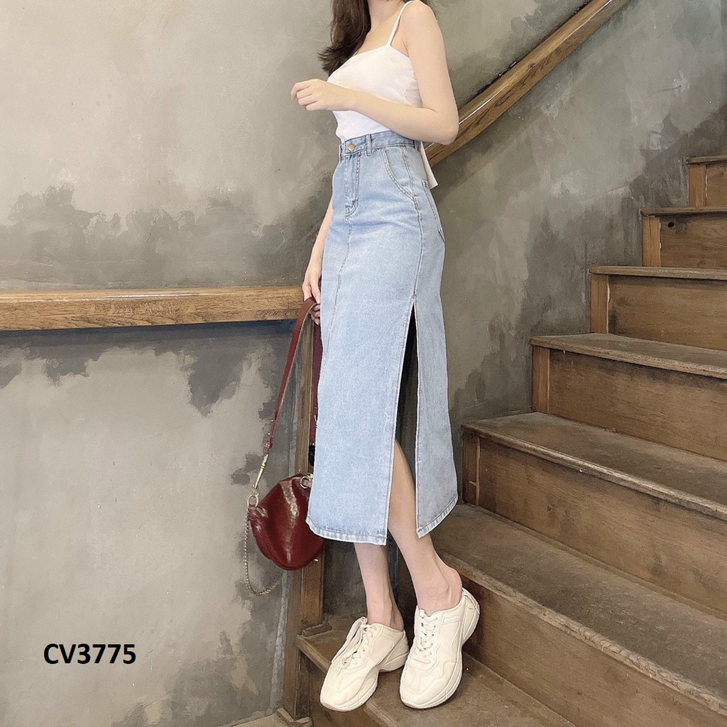 Chân váy jean dáng dài xẻ bên CV3775
